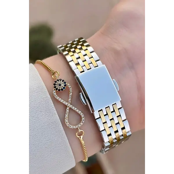 Ferrucci FCISTE312 Kadranı Yeşil Kordonu Gold Gümüş Renk Hediye Paketli Kadın Kol Saati ve Bileklik