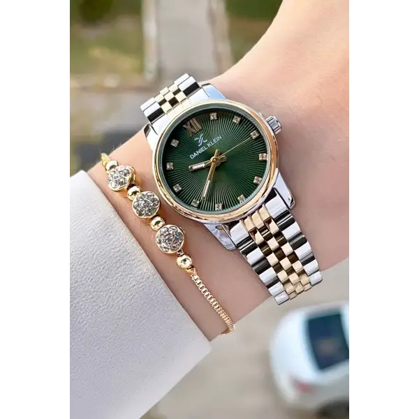 Daniel Klein DKISTE1310 Kadranı Yeşil Gold Gümüş Renk Hediye Paketli Kadın Kol Saati ve Bileklik