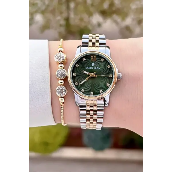 Daniel Klein DKISTE1310 Kadranı Yeşil Gold Gümüş Renk Hediye Paketli Kadın Kol Saati ve Bileklik