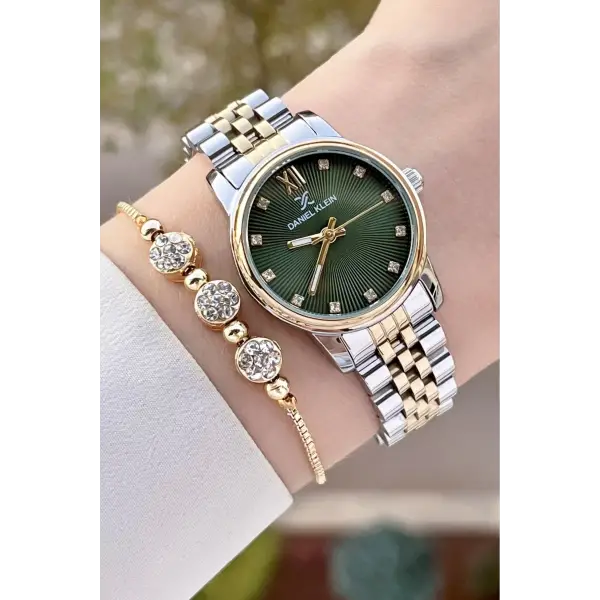 Daniel Klein DKISTE1310 Kadranı Yeşil Gold Gümüş Renk Hediye Paketli Kadın Kol Saati ve Bileklik