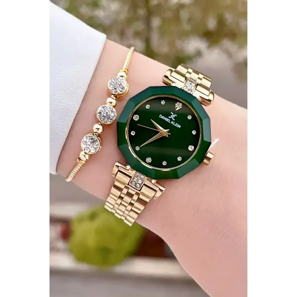 Daniel Klein DKISTE1311 Kadranı Yeşil Gold Renk Hediye Paketli Kadın Kol Saati ve Bileklik