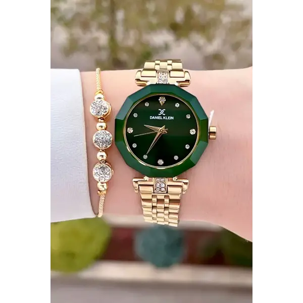 Daniel Klein DKISTE1311 Kadranı Yeşil Gold Renk Hediye Paketli Kadın Kol Saati ve Bileklik