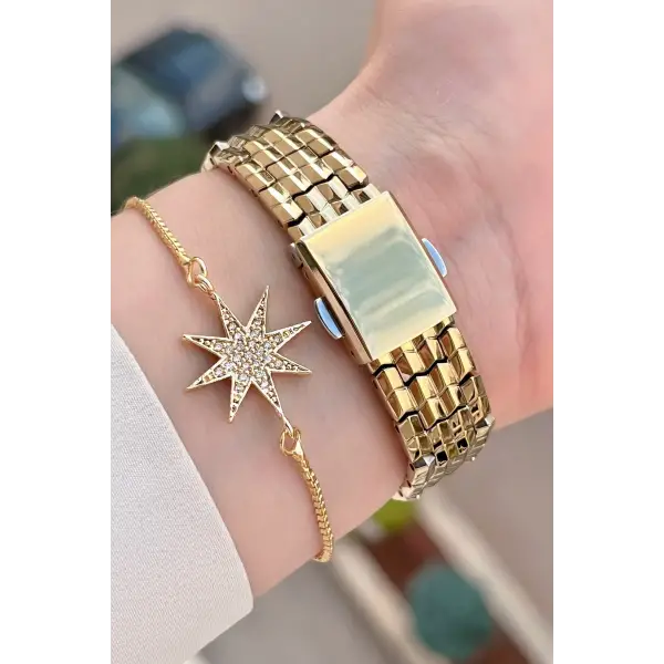 Ferrucci FCISTE301 Kadranı Yeşil Kordonu Gold Renk Hediye Paketli Kadın Kol Saati ve Bileklik