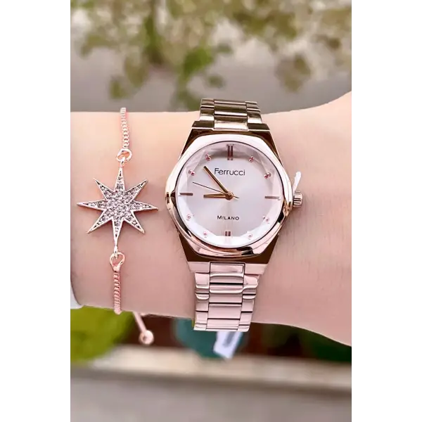 Ferrucci FCISTE305 Rose Renk Hediye Paketli Kadın Kol Saati ve Bileklik