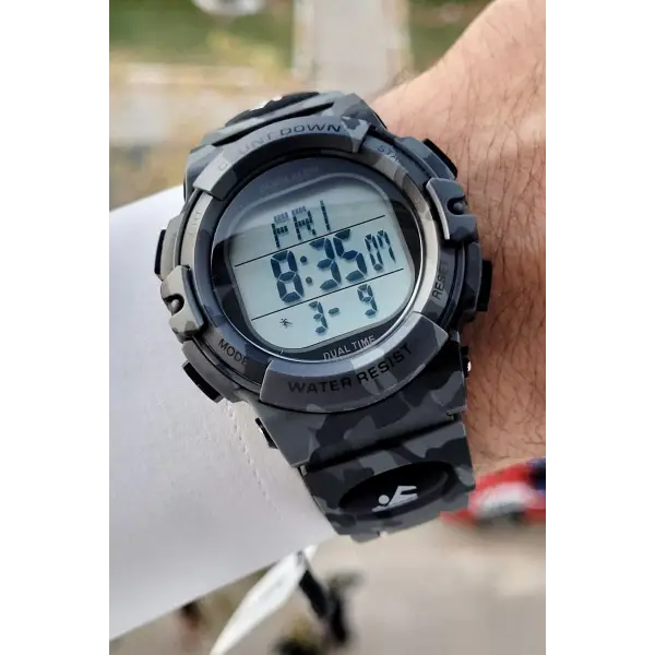 Daniel Klein DKISTE1358 Gri Kamuflaj Renk Alarm Kronometre ve Işıklı Dijital Hediye Paketli Erkek Kol Saati