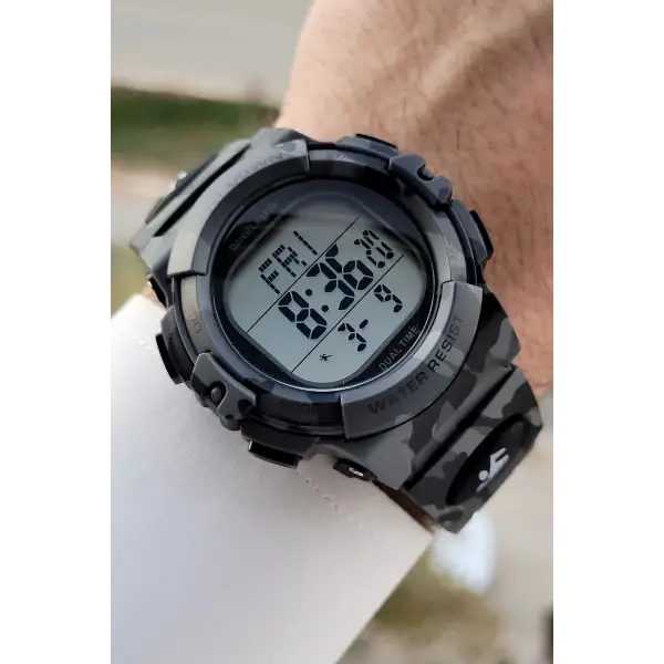 Daniel Klein DKISTE1358 Gri Kamuflaj Renk Alarm Kronometre ve Işıklı Dijital Hediye Paketli Erkek Kol Saati