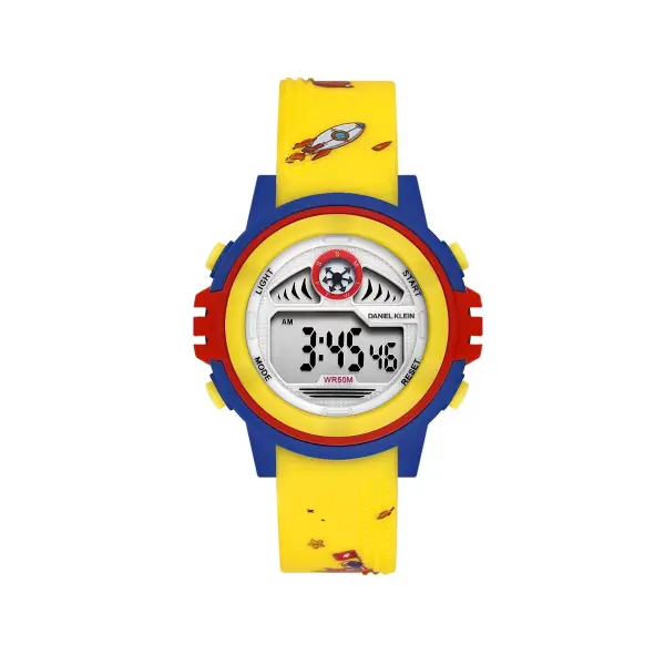 Daniel Klein DKISTE1364 Kasası Mavi Kordonu Sarı Renk 8 Farklı Işıklı Hediye Paketli 5 ATM Çocuk Kol Saati