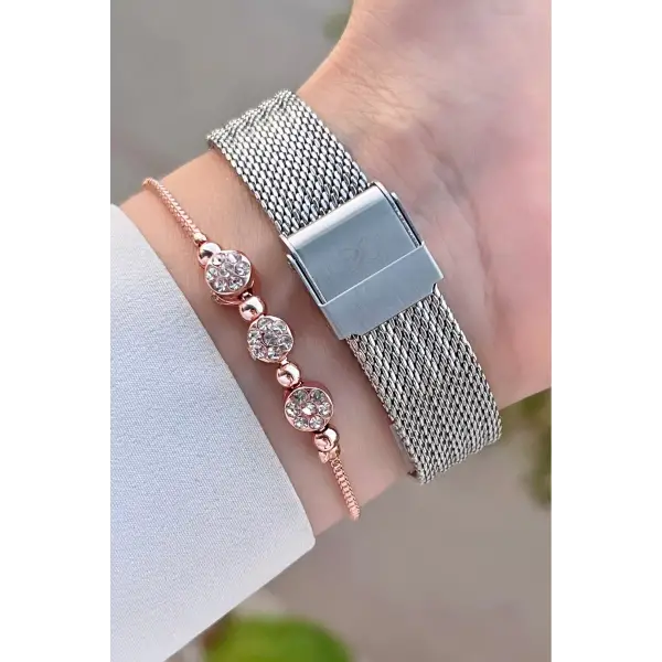 Daniel Klein DKISTE1410 Rose Gümüş Renk Hediye Paketli Kadın Kol Saati Ve Bileklik