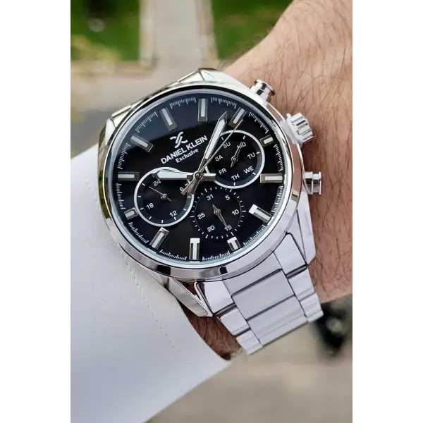 Daniel Klein DKISTE1395 Kadranı Siyah Kordonu Gümüş Renk Hediye Paketli Takvimli Erkek Kol Saati
