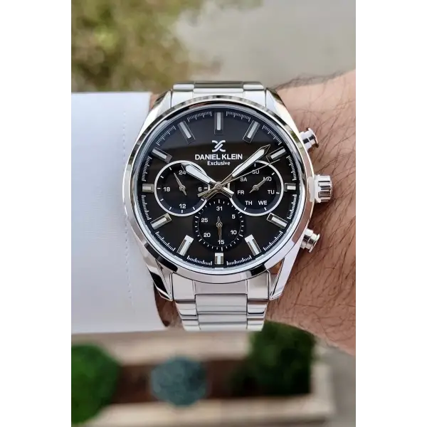 Daniel Klein DKISTE1395 Kadranı Siyah Kordonu Gümüş Renk Hediye Paketli Takvimli Erkek Kol Saati