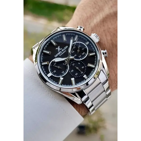 Daniel Klein DKISTE1395 Kadranı Siyah Kordonu Gümüş Renk Hediye Paketli Takvimli Erkek Kol Saati