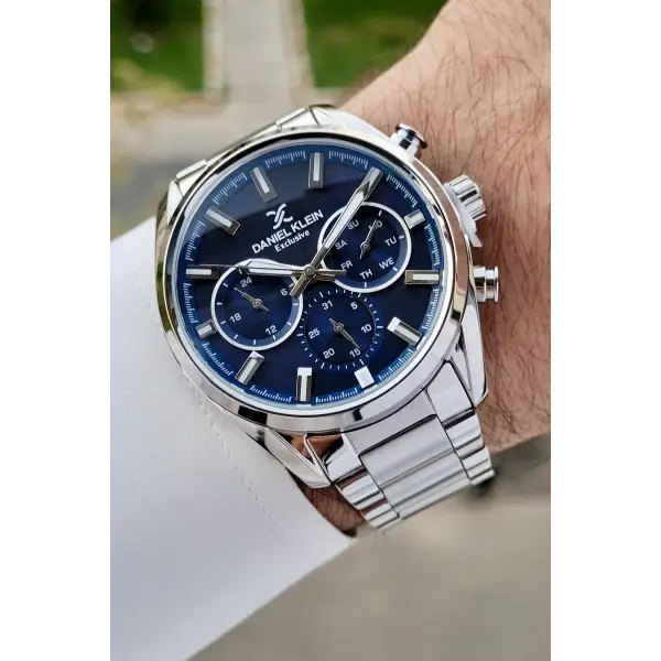 Daniel Klein DKISTE1391 Kadranı Lacivert Kordonu Gümüş Renk Hediye Paketli Takvimli Erkek Kol Saati