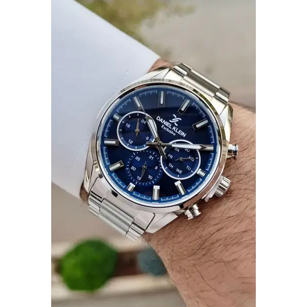 Daniel Klein DKISTE1391 Kadranı Lacivert Kordonu Gümüş Renk Hediye Paketli Takvimli Erkek Kol Saati