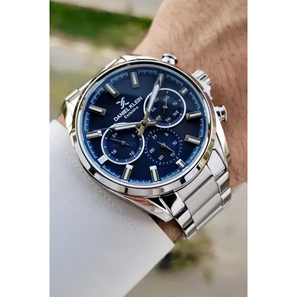 Daniel Klein DKISTE1391 Kadranı Lacivert Kordonu Gümüş Renk Hediye Paketli Takvimli Erkek Kol Saati