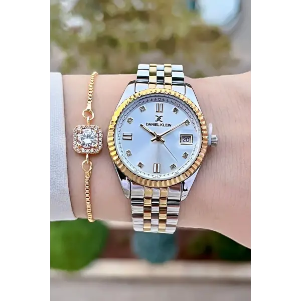Daniel Klein DKISTE1406 Gold Gümüş Renk Hediye Paketli Kadın Kol Saati + Bileklik