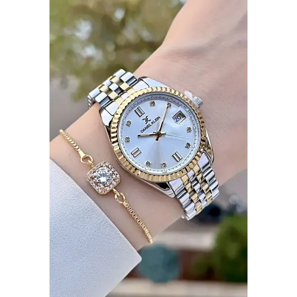 Daniel Klein DKISTE1406 Gold Gümüş Renk Hediye Paketli Kadın Kol Saati + Bileklik