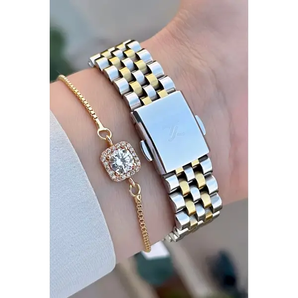 Daniel Klein DKISTE1406 Gold Gümüş Renk Hediye Paketli Kadın Kol Saati + Bileklik