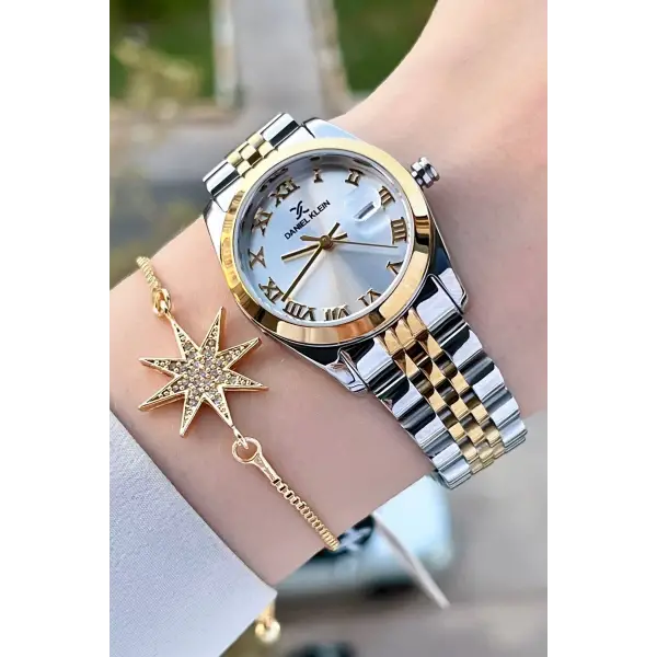 Daniel Klein DKISTE1405 Gold Gümüş Renk Hediye Paketli Kadın Kol Saati + Bileklik