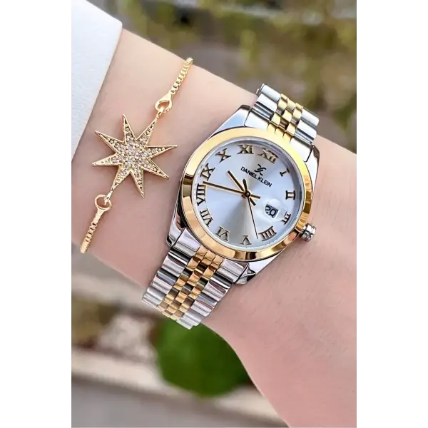Daniel Klein DKISTE1405 Gold Gümüş Renk Hediye Paketli Kadın Kol Saati + Bileklik