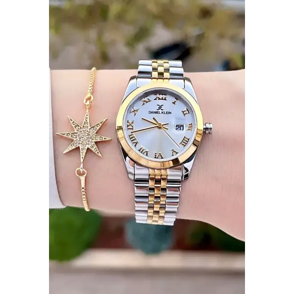 Daniel Klein DKISTE1405 Gold Gümüş Renk Hediye Paketli Kadın Kol Saati + Bileklik