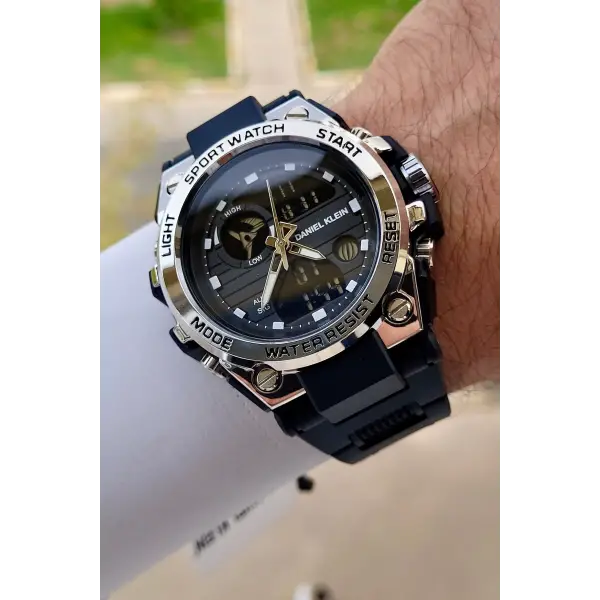 Daniel Klein DKISTE1383 Gümüş Siyah Renk Analog Dijital Hediye Paketli Erkek Kol Saati