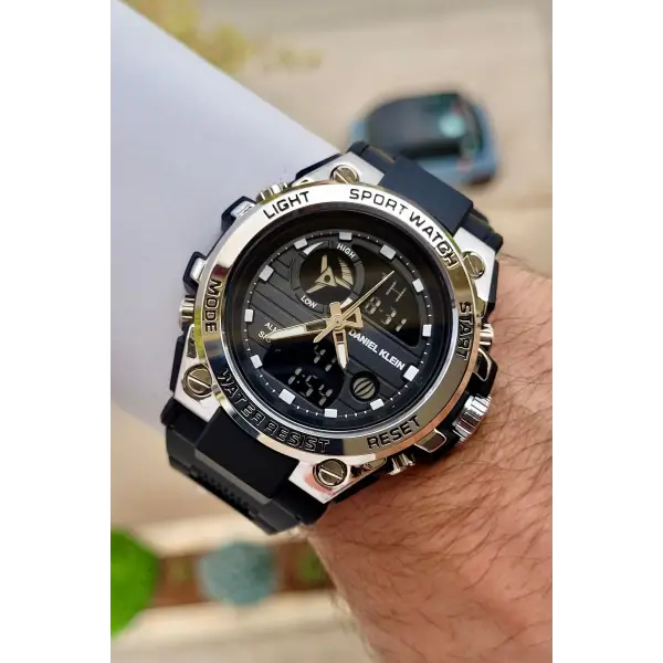 Daniel Klein DKISTE1383 Gümüş Siyah Renk Analog Dijital Hediye Paketli Erkek Kol Saati