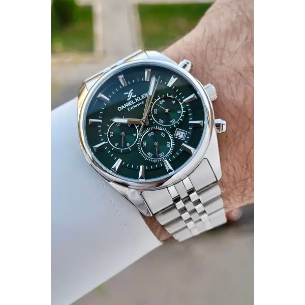 Daniel Klein DKISTE1428 Kadranı Yeşil Kordonu Gümüş Renk Göstergeli Erkek Kol Saati