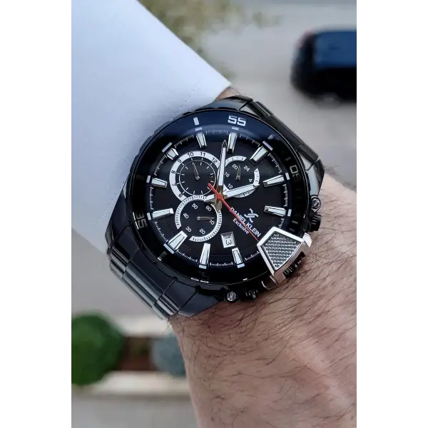 Daniel Klein DKISTE1437 Yazıları Gümüş Kordonu Siyah Renk Göstergeli Erkek Kol Saati