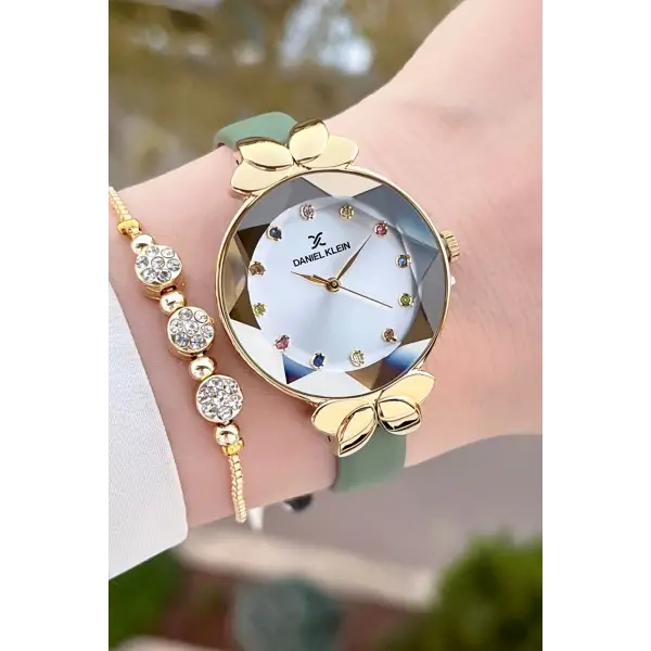 Daniel Klein DKISTE1441 Kasası Gold Kordonu Yeşil Renk Kadın Kol Saati Ve Bileklik