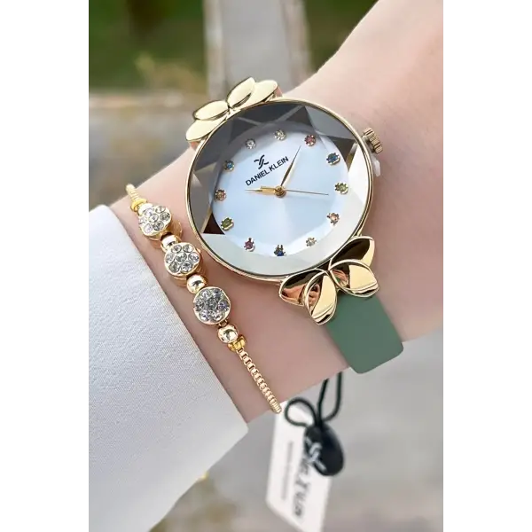 Daniel Klein DKISTE1441 Kasası Gold Kordonu Yeşil Renk Kadın Kol Saati Ve Bileklik