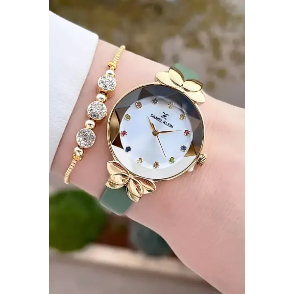 Daniel Klein DKISTE1441 Kasası Gold Kordonu Yeşil Renk Kadın Kol Saati Ve Bileklik