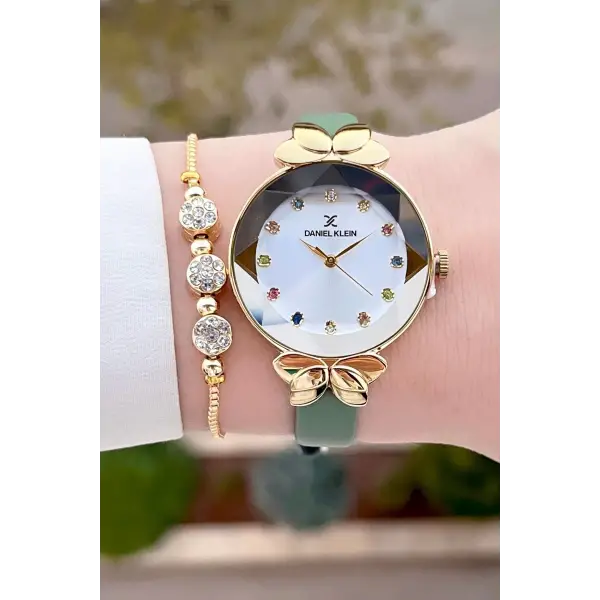 Daniel Klein DKISTE1441 Kasası Gold Kordonu Yeşil Renk Kadın Kol Saati Ve Bileklik