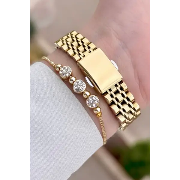 Ferrucci FCISTE319 Kadranı Yeşil Korodnu Gold Renk Kadın Kol Saati ve Bileklik