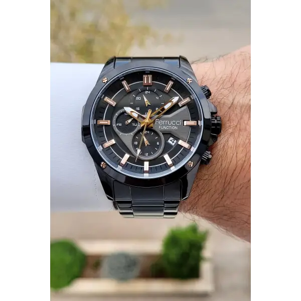 Ferrucci FCISTE314 Rakamları Rose Kordonu Siyah Renk Erkek Kol Saati