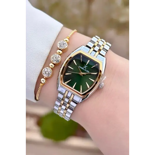 Daniel Klein DKISTE1447 Kadranı Yeşil Kordonu Gold Gümüş Renk 2 Yıl Garantili Kadın Kol Saati ve Bileklik
