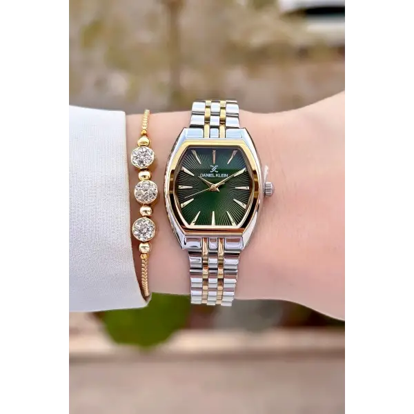 Daniel Klein DKISTE1447 Kadranı Yeşil Kordonu Gold Gümüş Renk 2 Yıl Garantili Kadın Kol Saati ve Bileklik