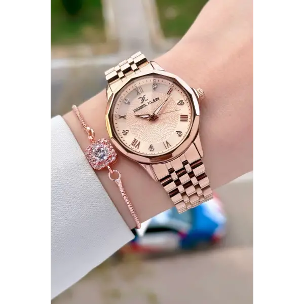 Daniel Klein DKISTE1483 Rose Renk Kesme Camlı Kadın Kol Saati ve Bileklik