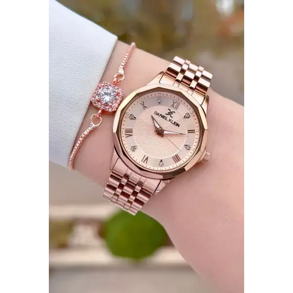 Daniel Klein DKISTE1483 Rose Renk Kesme Camlı Kadın Kol Saati ve Bileklik