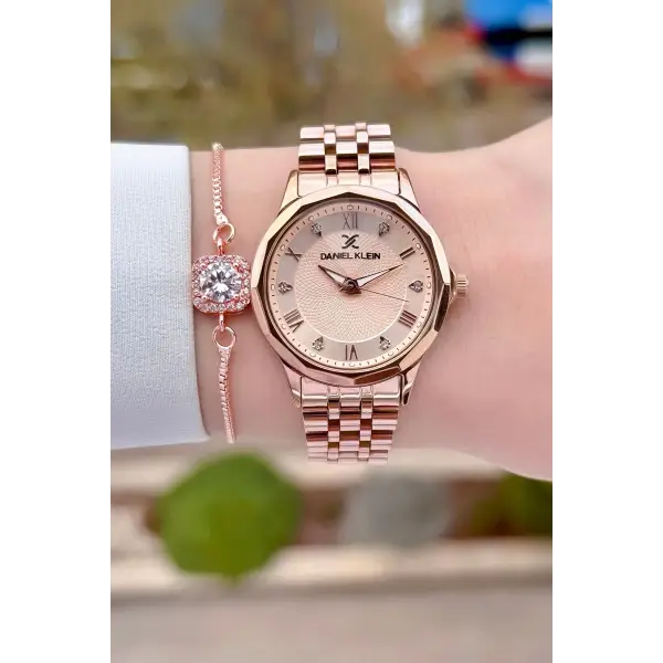 Daniel Klein DKISTE1483 Rose Renk Kesme Camlı Kadın Kol Saati ve Bileklik