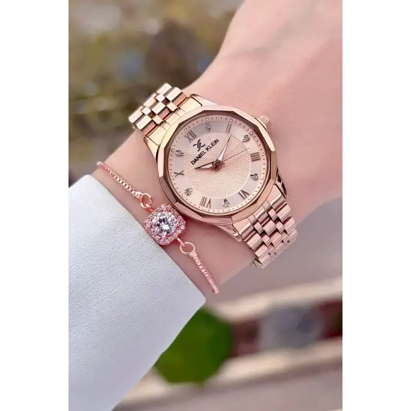 Daniel Klein DKISTE1483 Rose Renk Kesme Camlı Kadın Kol Saati ve Bileklik