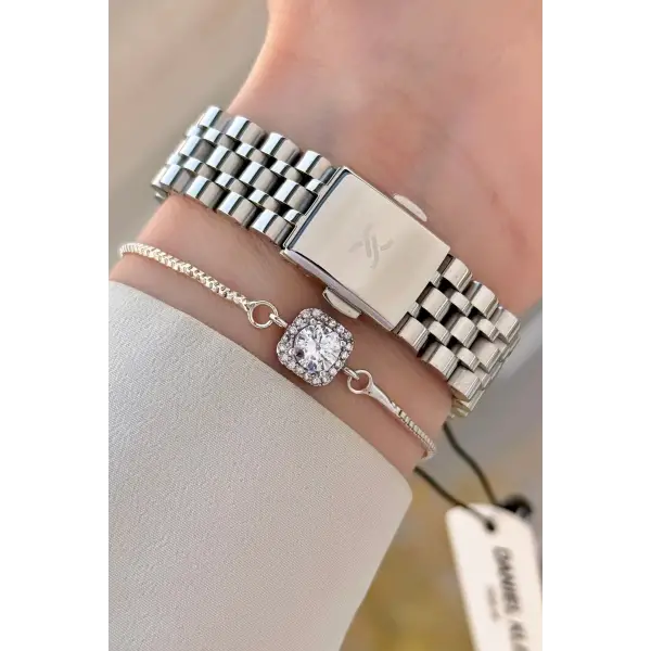 Daniel Klein DKISTE1481 Gümüş Renk Kesme Camlı Kadın Kol Saati ve Bileklik