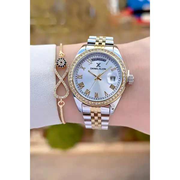 Daniel Klein DKISTE1488 Gold Gümüş Renk Kadın Kol Saati ve Bileklik