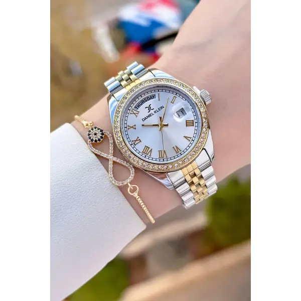 Daniel Klein DKISTE1488 Gold Gümüş Renk Kadın Kol Saati ve Bileklik