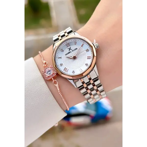 Daniel Klein DKISTE1484 Rose Gümüş Renk Kesme Camlı Kadın Kol Saati ve Bileklik