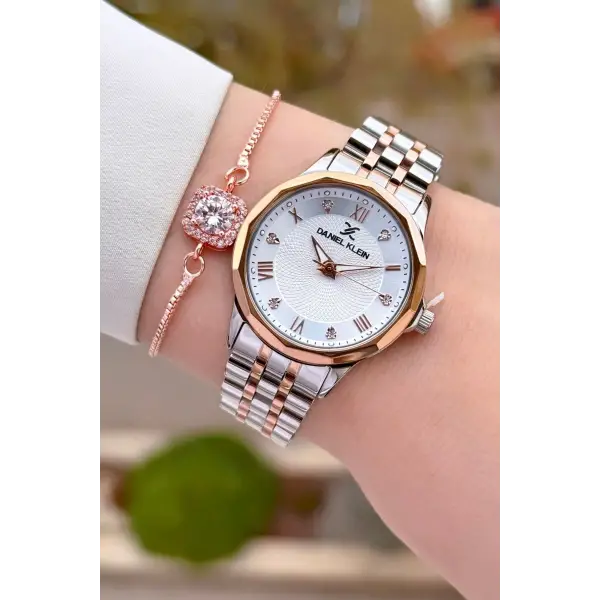 Daniel Klein DKISTE1484 Rose Gümüş Renk Kesme Camlı Kadın Kol Saati ve Bileklik
