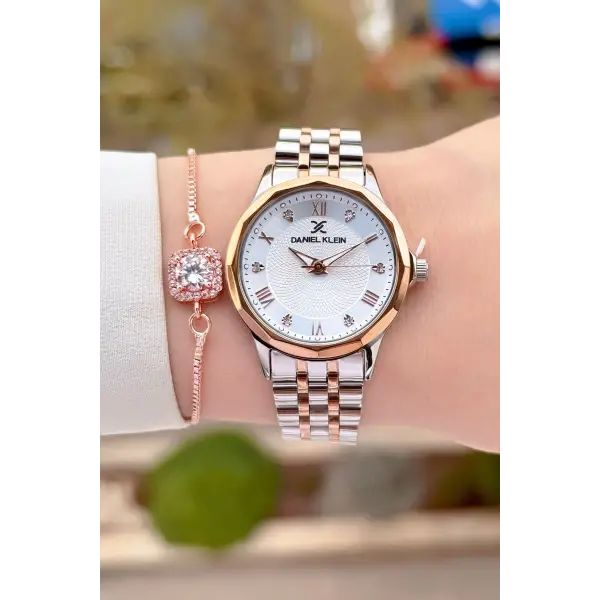 Daniel Klein DKISTE1484 Rose Gümüş Renk Kesme Camlı Kadın Kol Saati ve Bileklik