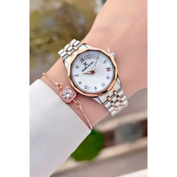 Daniel Klein DKISTE1484 Rose Gümüş Renk Kesme Camlı Kadın Kol Saati ve Bileklik