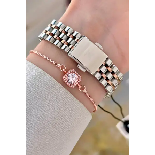 Daniel Klein DKISTE1484 Rose Gümüş Renk Kesme Camlı Kadın Kol Saati ve Bileklik