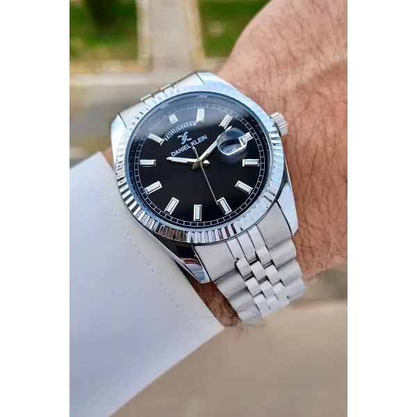 Daniel Klein DKISTE1457 Kadranı Siyah Kordonu Gümüş Renk Fonksiyonlu Klipsli Erkek Kol Saati