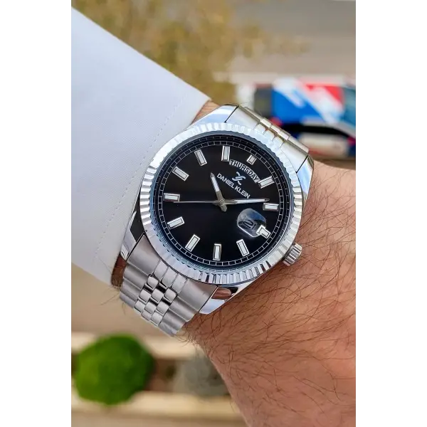 Daniel Klein DKISTE1457 Kadranı Siyah Kordonu Gümüş Renk Fonksiyonlu Klipsli Erkek Kol Saati